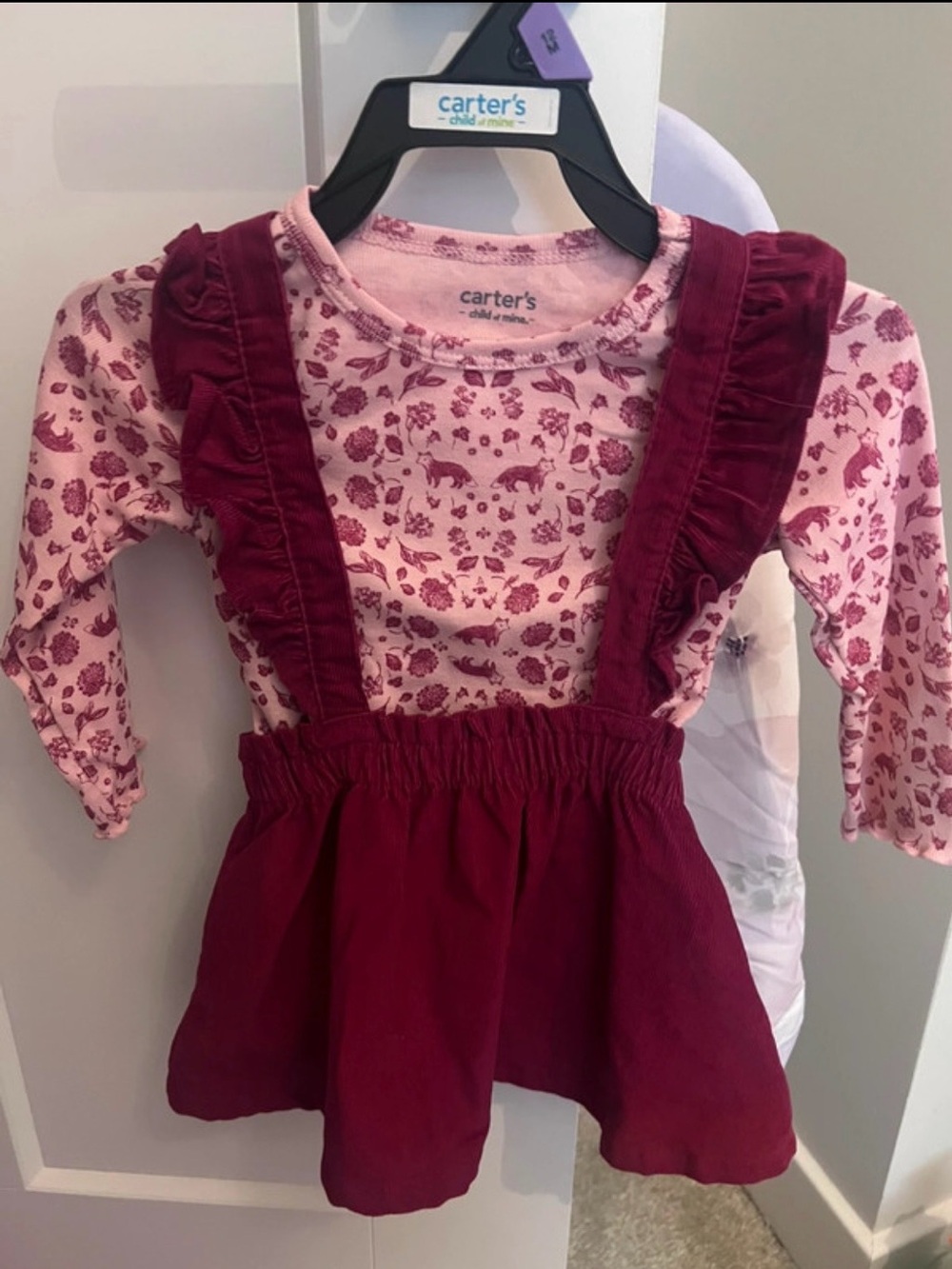 Carter's Pink and Burgundy Toddler Girls 2-Piece Ruffle Jumper Set